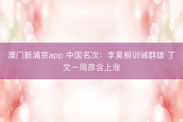 澳门新浦京app 中国名次：李昊桐训诫群雄 丁文一周彦含上涨