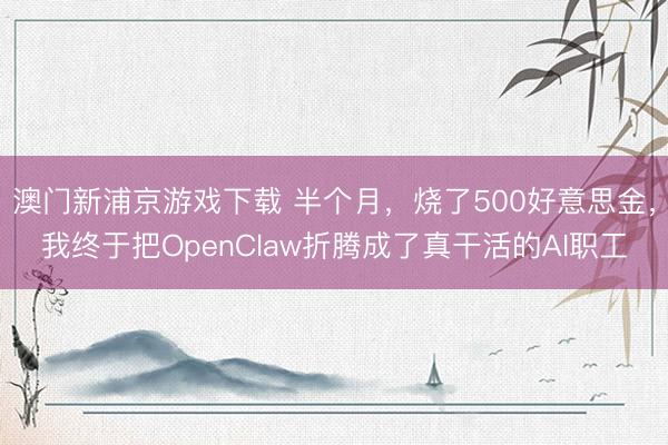 澳门新浦京游戏下载 半个月，烧了500好意思金，我终于把OpenClaw折腾成了真干活的AI职工