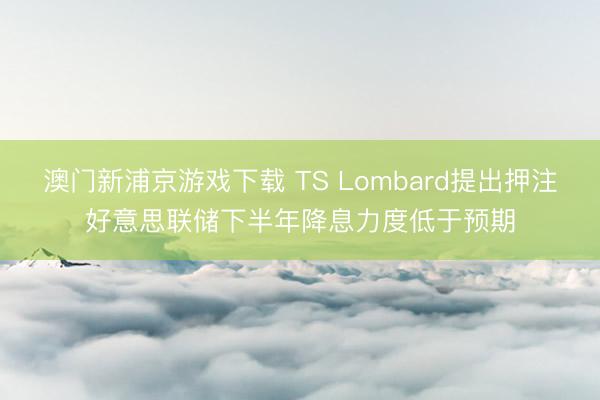 澳门新浦京游戏下载 TS Lombard提出押注好意思联储下半年降息力度低于预期