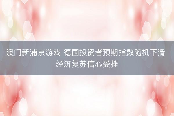 澳门新浦京游戏 德国投资者预期指数随机下滑 经济复苏信心受挫