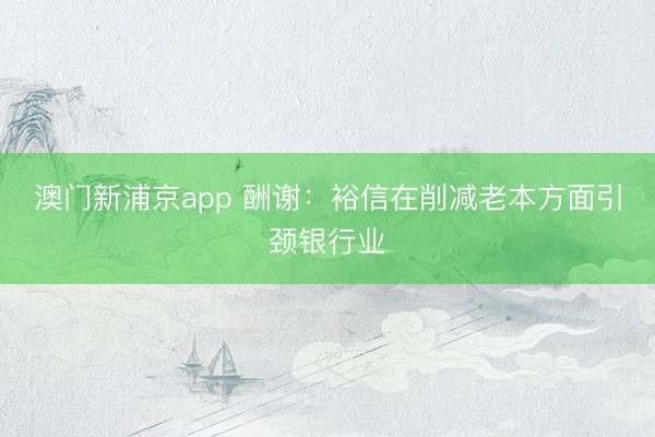 澳门新浦京app 酬谢：裕信在削减老本方面引颈银行业