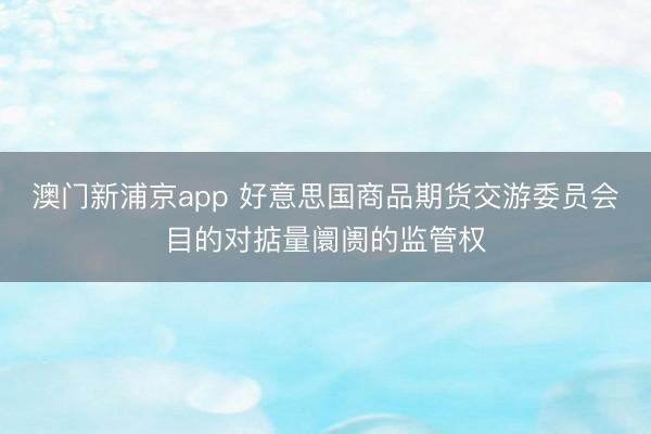澳门新浦京app 好意思国商品期货交游委员会目的对掂量阛阓的监管权
