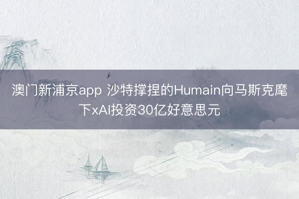 澳门新浦京app 沙特撑捏的Humain向马斯克麾下xAI投资30亿好意思元