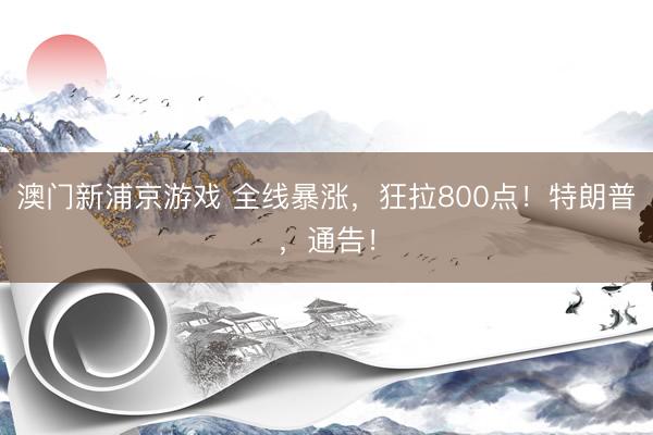 澳门新浦京游戏 全线暴涨，狂拉800点！特朗普，通告！
