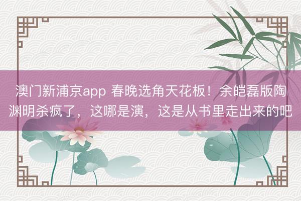 澳门新浦京app 春晚选角天花板！余皑磊版陶渊明杀疯了，这哪是演，这是从书里走出来的吧