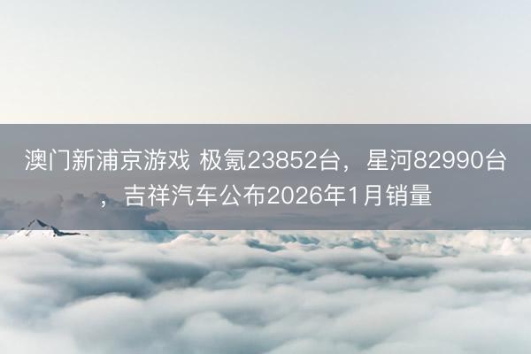 澳门新浦京游戏 极氪23852台，星河82990台，吉祥汽车公布2026年1月销量
