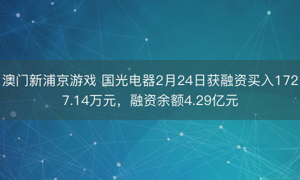 澳门新浦京游戏 国光电器2月24日获融资买入1727.14万元，融资余额4.29亿元