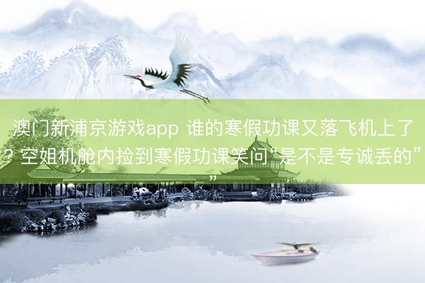 澳门新浦京游戏app 谁的寒假功课又落飞机上了? 空姐机舱内捡到寒假功课笑问“是不是专诚丢的”
