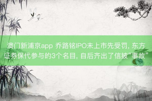 澳门新浦京app 乔路铭IPO未上市先受罚, 东方证券保代参与的3个名目, 自后齐出了信披“事故”