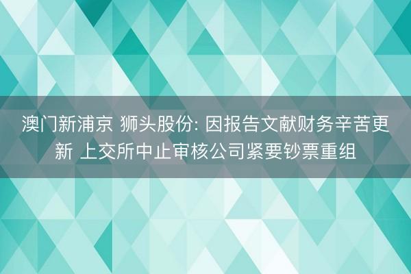 澳门新浦京 狮头股份: 因报告文献财务辛苦更新 上交所中止审核公司紧要钞票重组