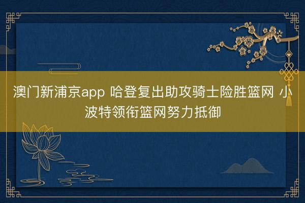 澳门新浦京app 哈登复出助攻骑士险胜篮网 小波特领衔篮网努力抵御