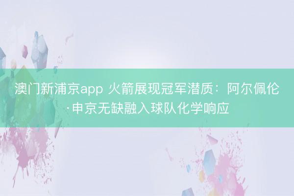 澳门新浦京app 火箭展现冠军潜质：阿尔佩伦·申京无缺融入球队化学响应